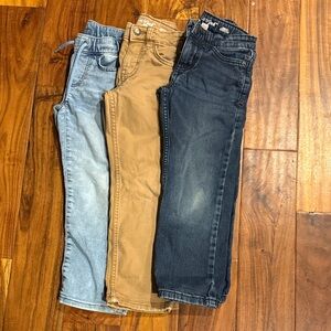 Set of Three Cat & Jack Denim Jeans in Blue (stretch waist), Tan, and Dark Blue
